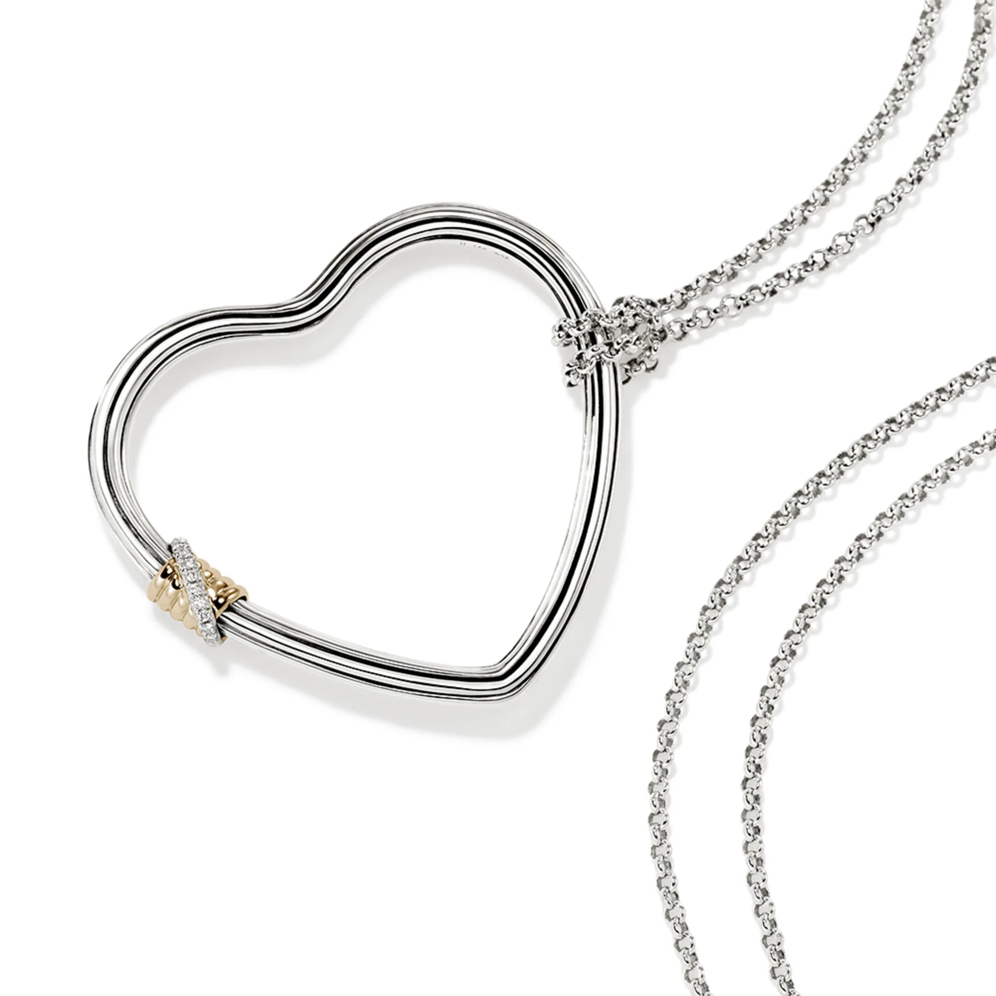 Bamboo Heart Necklace, Gold, Silver, Diamonds