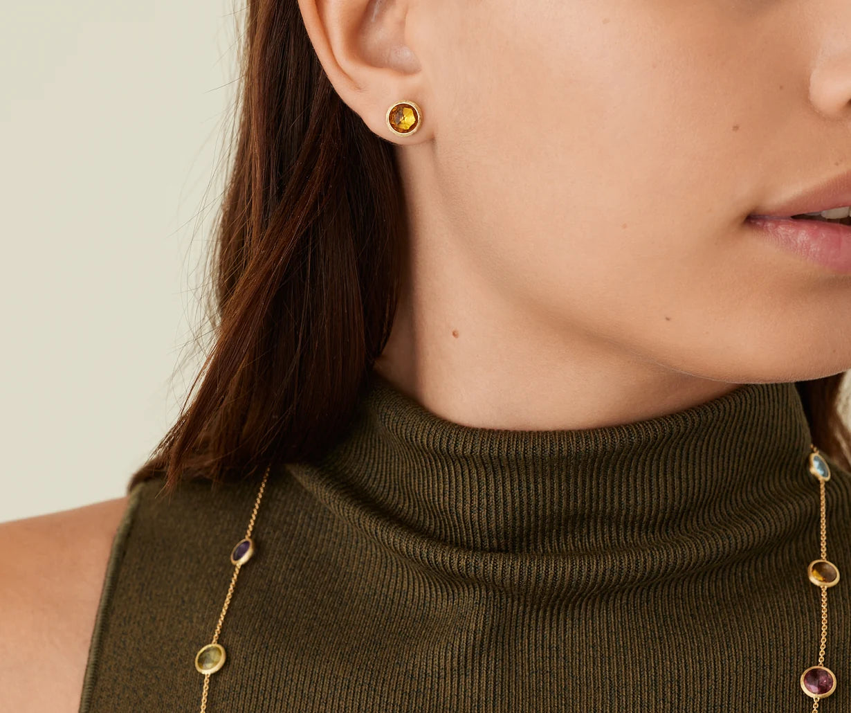 MARCO BICEGO JAIPUR COLOR  18K YELLOW GOLD STUD EARRINGS WITH CITRINE QUARTZ, SMALL