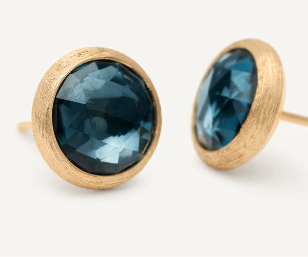 MARCO BICEGO JAIPUR COLOUR 18K YELLOW GOLD STUD EARRINGS WITH SKY TOPAZ, SMALL