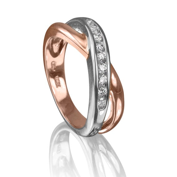 Max Strauss 14K Rose and White Gold Fashion Double Row Ring Consisting of a Rose Gold Band with White Gold Top Channel Set with Round Diamonds (GH/SI) Measuring 0.27 Total Carat Weight. Also Available in Yellow and White Gold