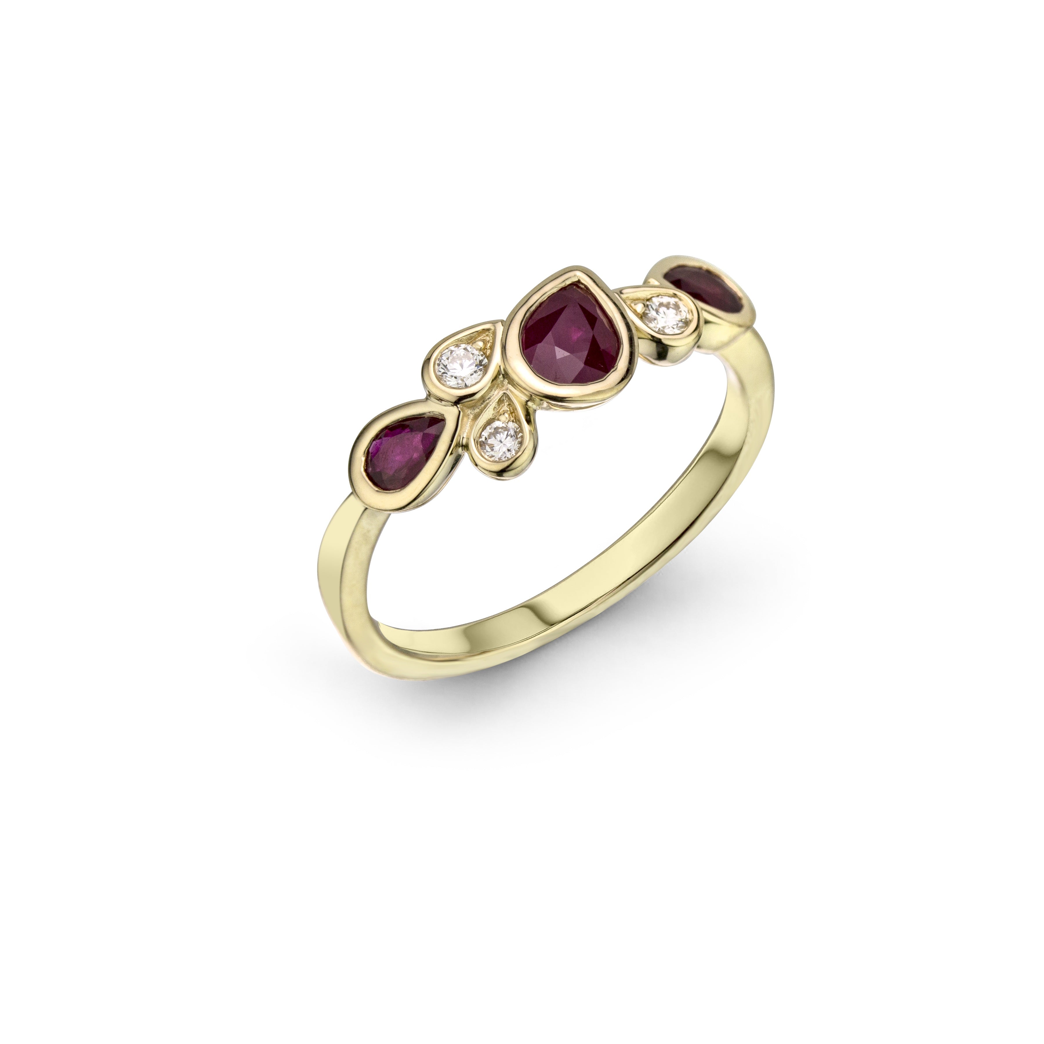 MAX STRAUSS 14K YELLOW GOLD NATURAL DIAMOND 0.08 TW GH/SI AND RUBY 0.72 TW RING