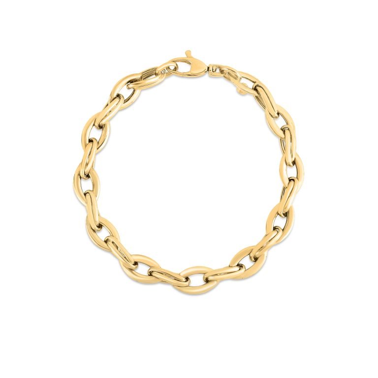 ROBERTO COIN 18K YELLOW GOLD HIGH POLISH ALMOND LINK BRACELET