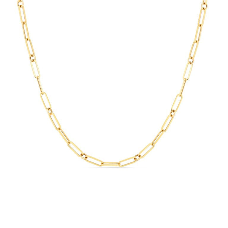 ROBERTO COIN 18K YELLOW DESIGNER GOLD PAPERCLIP & ROUND INCH CHAIN, 20 INCHES