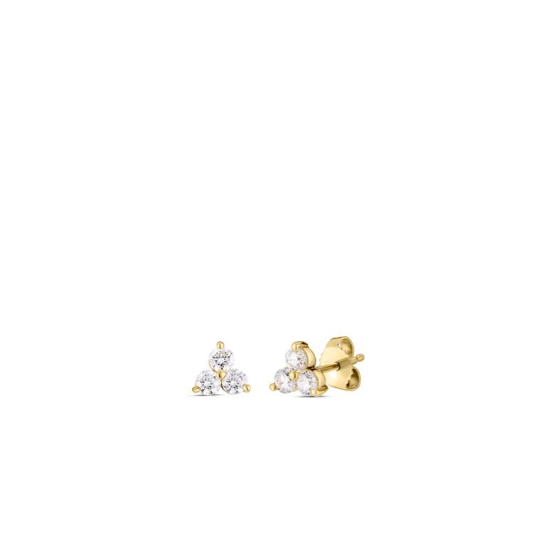 ROBERTO COIN 18K YELLOW GOLD DIAMOND THREE STONE CLUSTER STUD EARRINGS WITH DIAMONDS MEASURING 0.55 TOTAL CARAT WEIGHT