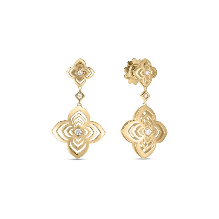 18K YELLOW GOLD PALAZZO DUCALE CARNEVALE DIAMOND & POLISHED FINISH FLOWER DANGLE EARRINGS