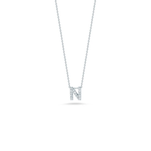 ROBERTO COIN 18K WHITE GOLD TINY TREASURES DIAMOND LOVE LETTER “N” NECKLACE