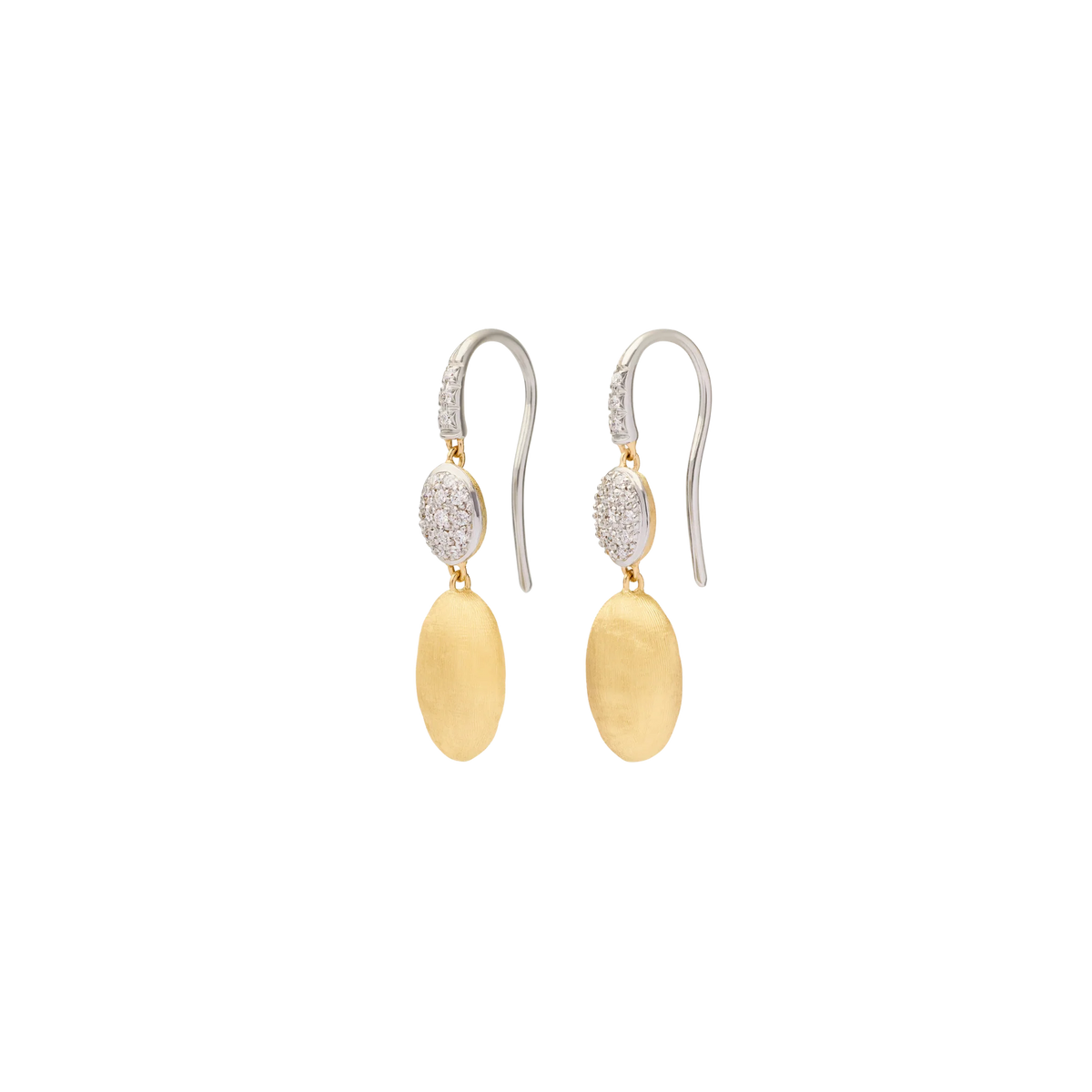 MARCO BICEGO SIVIGLIA 18K YELLOW GOLD DROP/HOOK EARRINGS WITH PAVE DIAMONDS 0.21TW