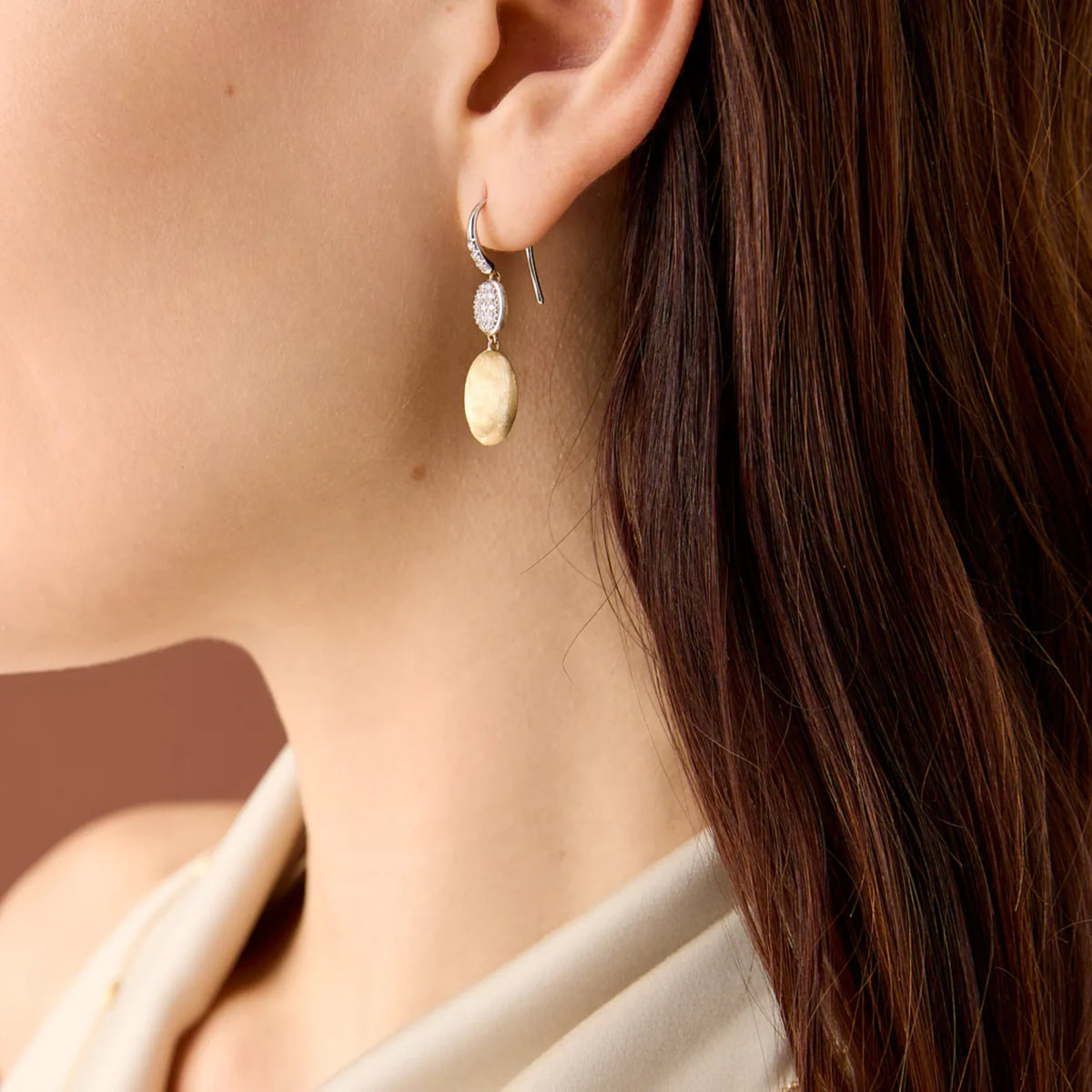 MARCO BICEGO SIVIGLIA 18K YELLOW GOLD DROP/HOOK EARRINGS WITH PAVE DIAMONDS 0.21TW