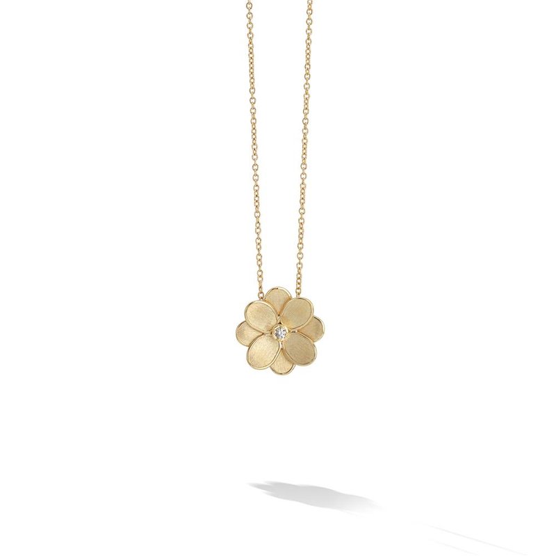 MARCO BICEGO PETALI 18K YELLOW GOLD FLOWER NECKLACE SET WITH A ROUND DIAMOND 0.08CT