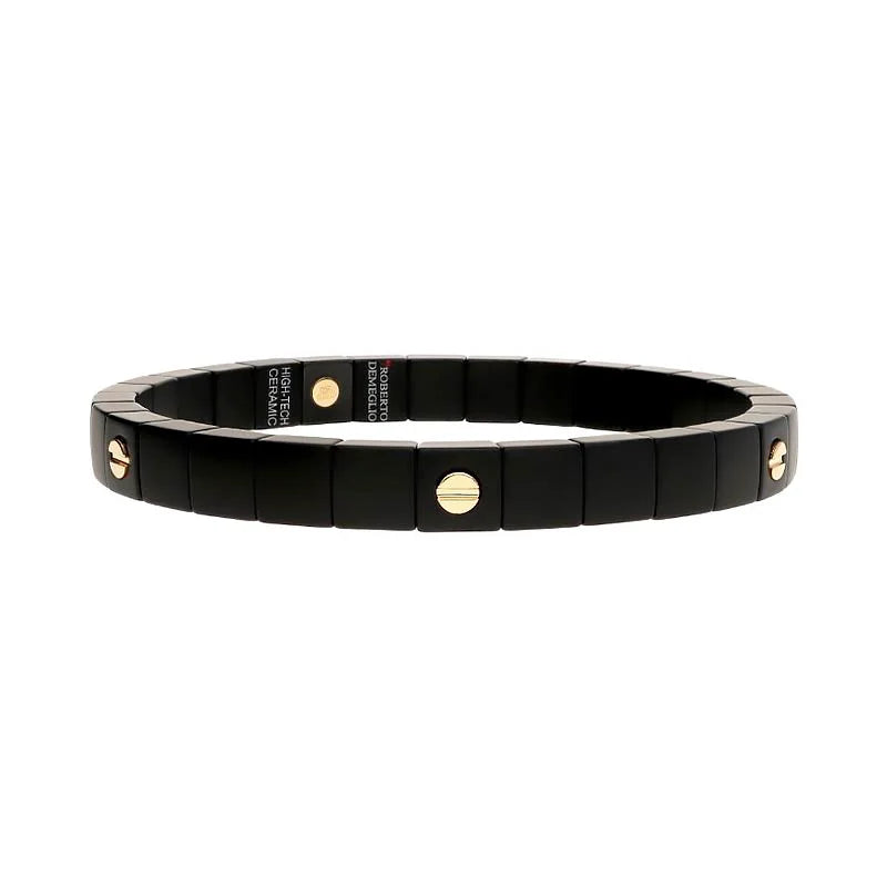 ROBERTO DEMEGILO SCACCO BLACK MATTE CERAMIC BRACELET HAVING SIX 18K YELLOW OVERLAY SCREWS