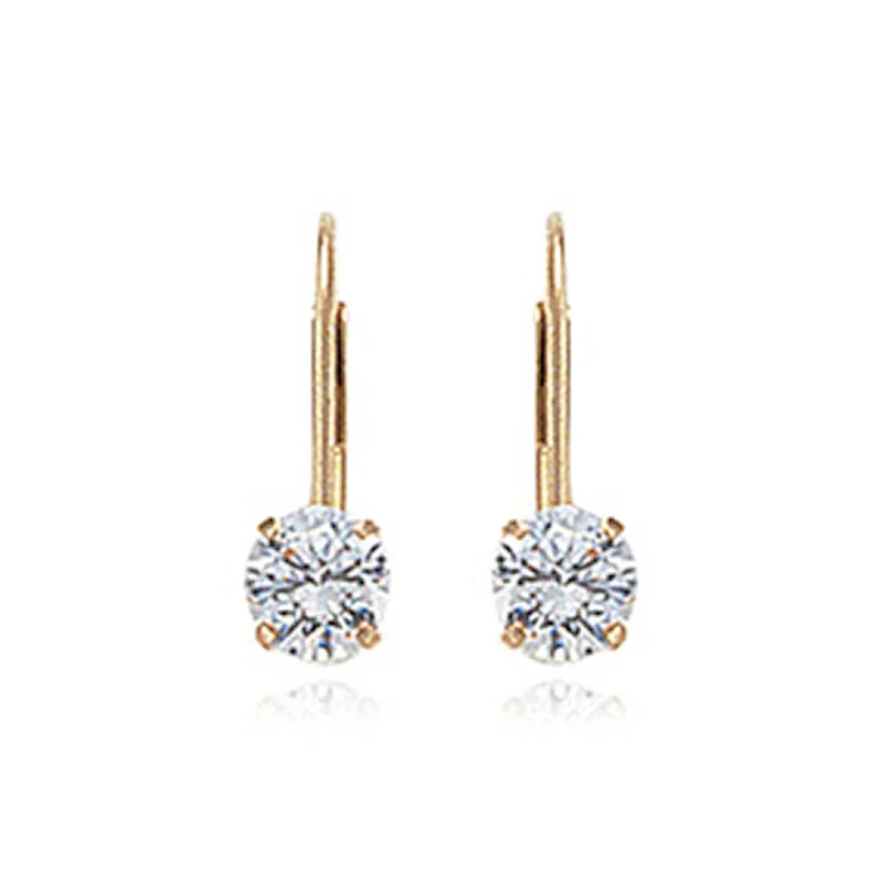 CARLA 14K YELLOW GOLD 5MM ROUND CRYSTAL DROP LEVERBACK DROPS