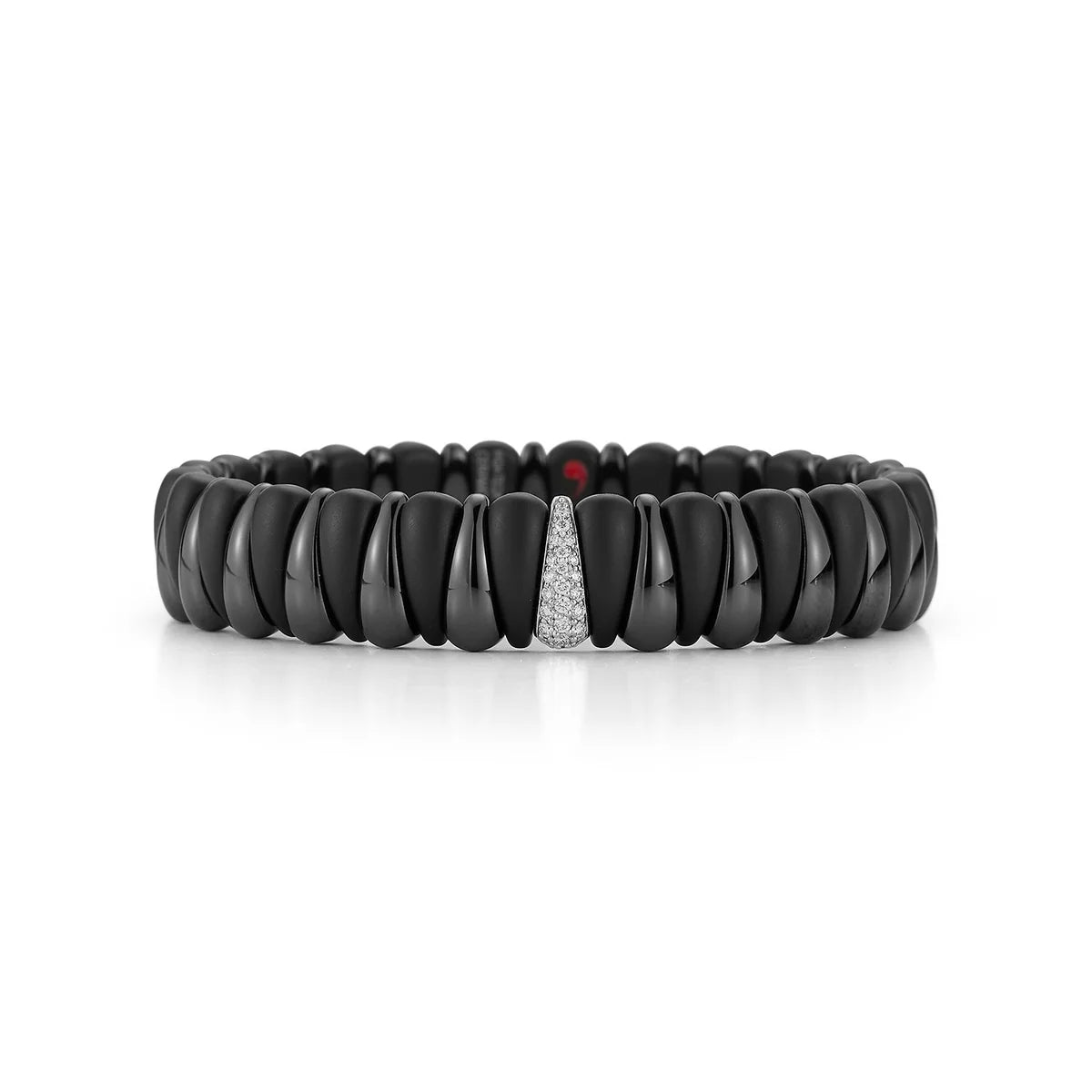 ROBERTO DEMEGILO ARTIGLIO BRACELET HAVING HIGH POLISH ALTERNATING BLACK SATIN FINISH CERAMIC LINKS WITH AN 18K WHITE GOLD DIAMOND STATION 0.18 TW