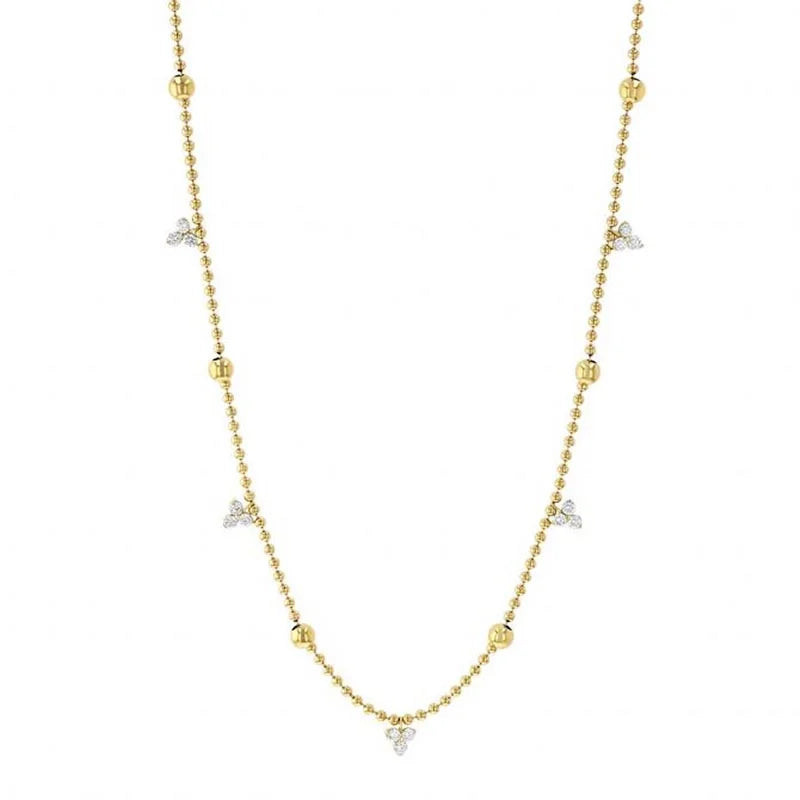 Roberto Coin Love by the Yard Diamond Trio & Yellow Gold Bead Station Necklace, 17