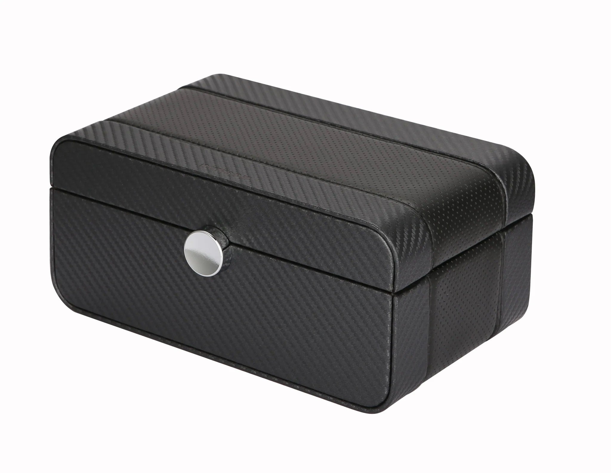 BENSON BLACK LEATHER WATCH CASE FOR 3 WATCHES WITH CARBON FIBER LEATHER