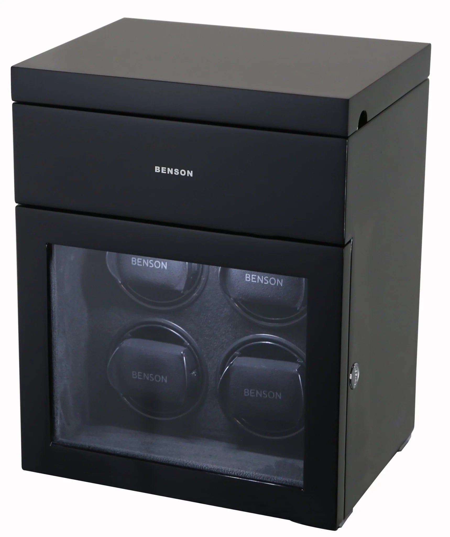BENSON WATCHWINDER BLACK SERIES, EXTRA STORAGE, LED LIGHTING, HOLD FOUR WATCHES WITH EXTRA STORAGE