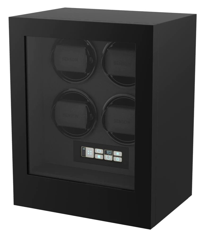 BENSON BLACK SMART TECH II WATCHWINDER FOR FOUR WATCHES WITH LUMINOUS TOUCHSCREEN DISPLAY