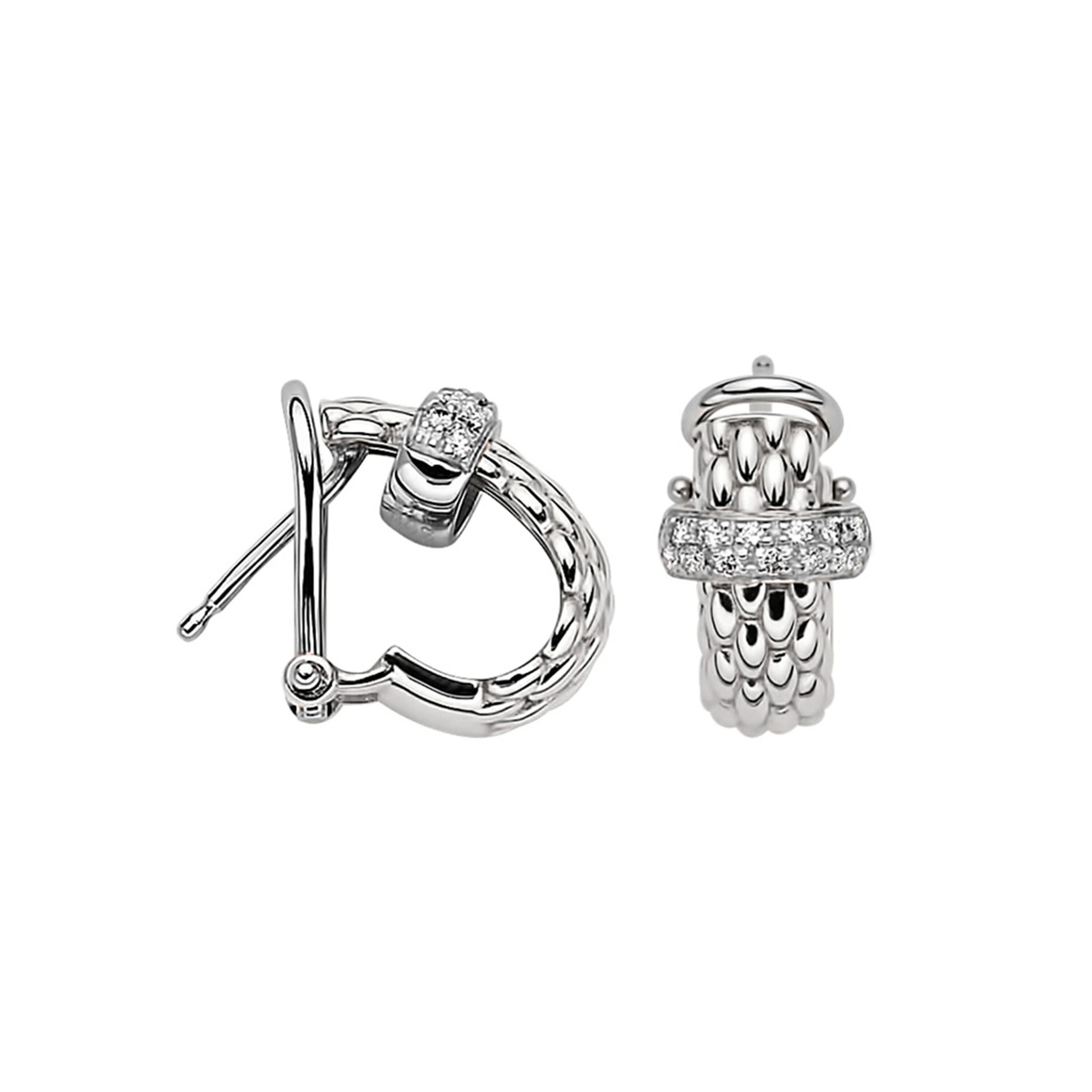 FOPE 18K WHITE GOLD VENDOME EARRINGS 0.20CT TW WITH OMEGA BACK CLOSURES