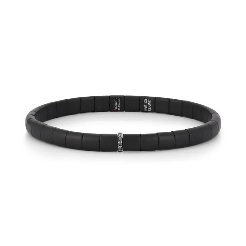 Roberto Demeglio 18K White Gold Pura Matte Black Ceramic Bracelet with One Black Diamond Row