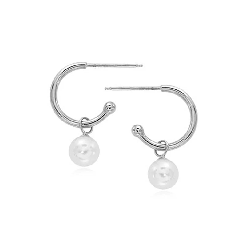 CARLA STERLING SILVER SMALL HOOP WITH 6MM FRESHWATER PEARL