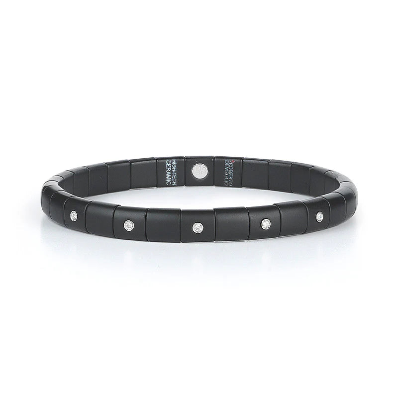 Roberto Demeglio Matte Black Ceramic Stretch Bracelet with Five Alternating Diamond Bezels