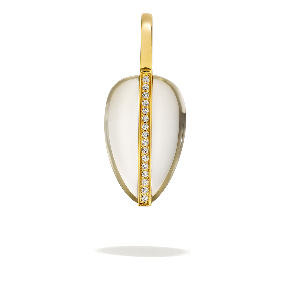 BY PARIAH SMALL PEBBLE PENDANT 14K RECYCLED YELLOW GOLD, NATURAL WHITE DIAMONDS 0.09 TW, GREEN AMETHYST.