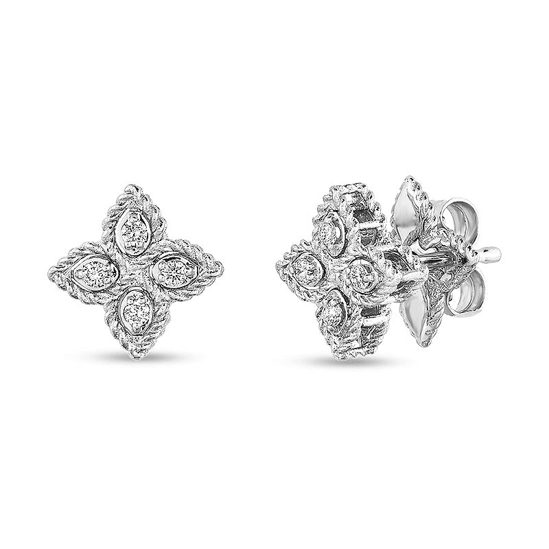 Roberto Coin 18K White Gold Small Princess Flower Diamond Stud Earrings 0.07TW