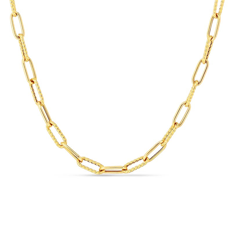 Roberto Coin 18K Alternating Polished and Fluted Fine Paperclip Link 17 Inch Chain