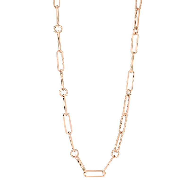 Roberto Coin 18K Rose Designer Gold Paperclip and Round Link Necklace, 17 Inch