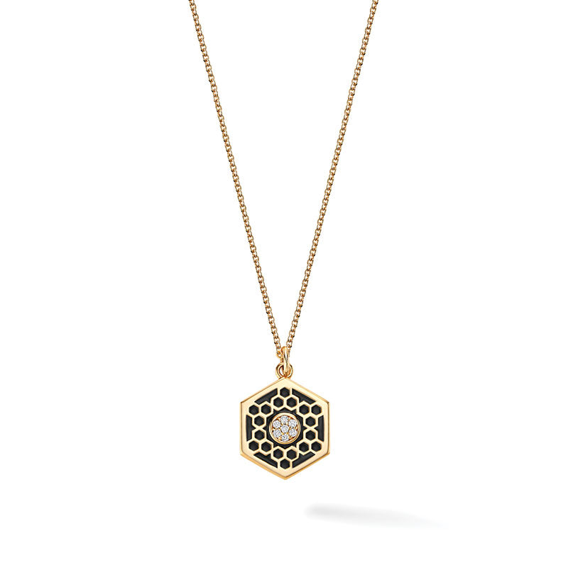 Birks Bee Chic Enamel | Medium Black Enamel and Diamond Hexagon Medallion in Yellow Gold