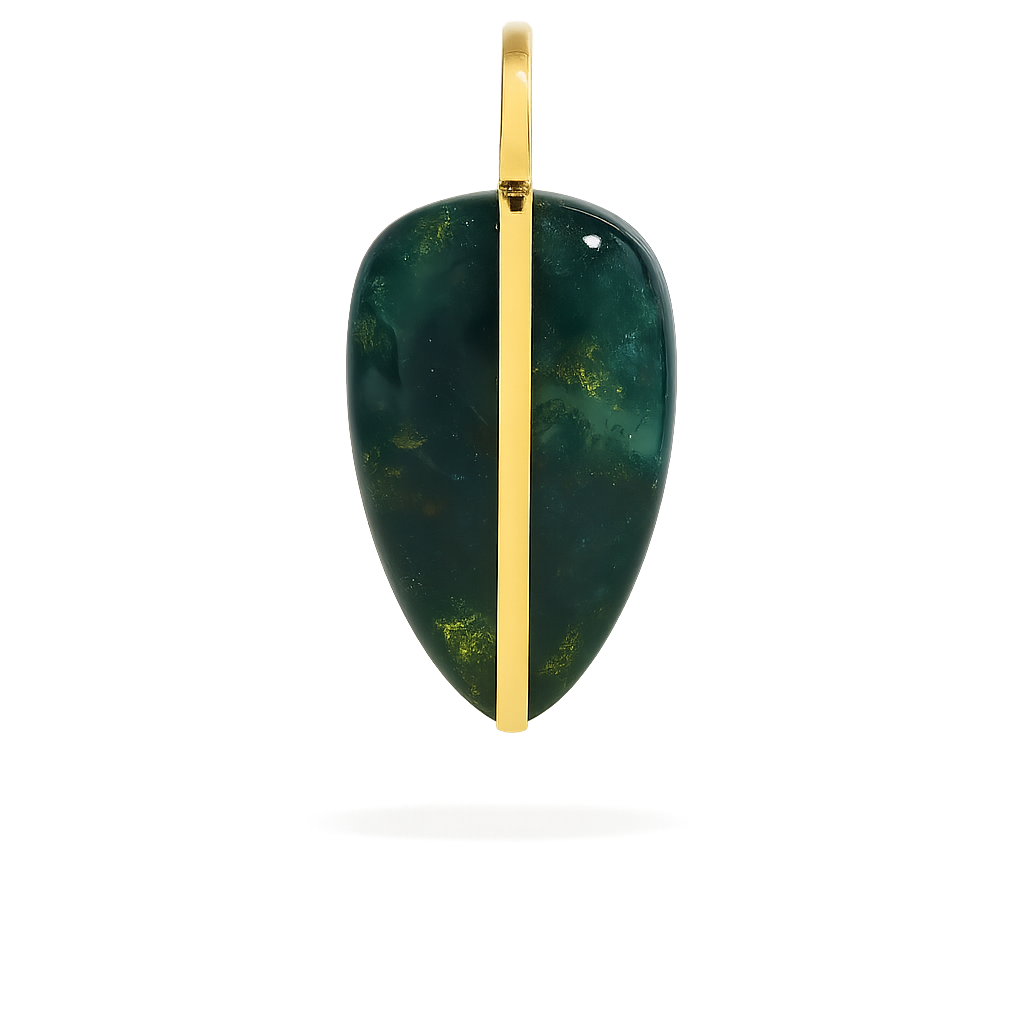 BY PARIAH LARGE PEBBLE PENDANT 14K RECYCLED YELLOW GOLD, GREEN MOSS AGATE