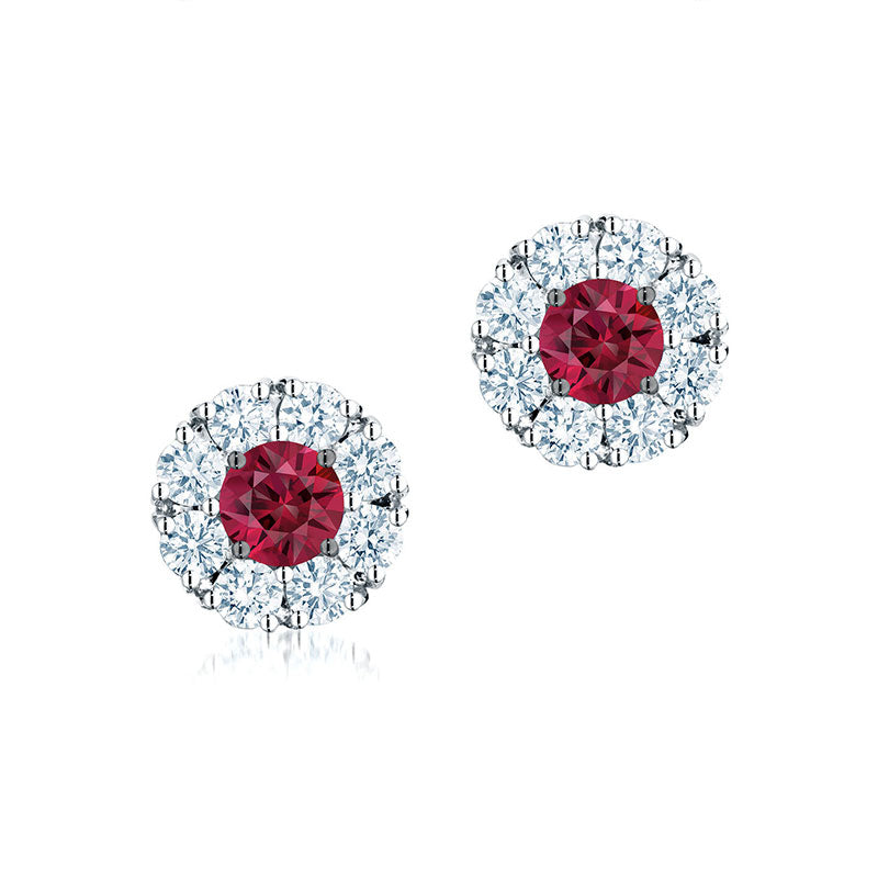 Birks Snowflake Cluster Diamond Earrings with Ruby