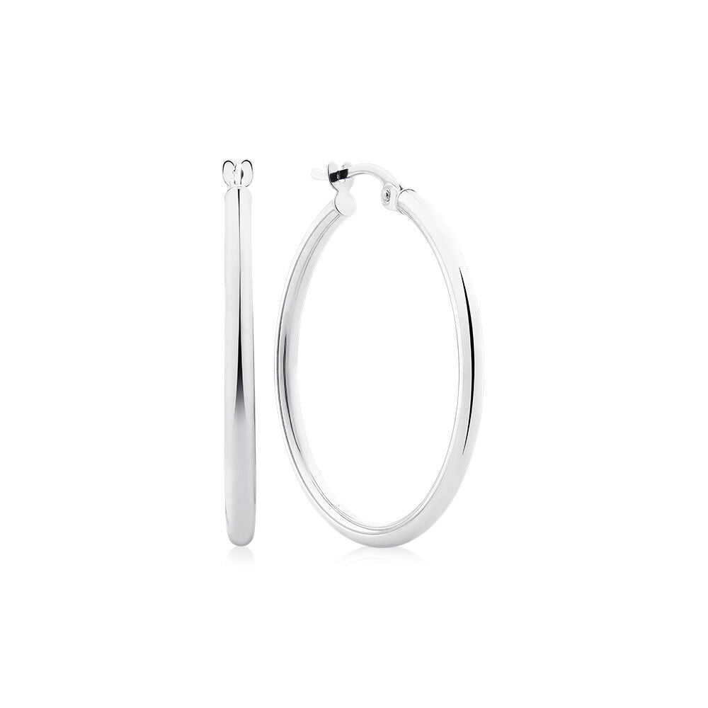 14K WHITE ITALIAN GOLD 20MM HOOP EARRINGS