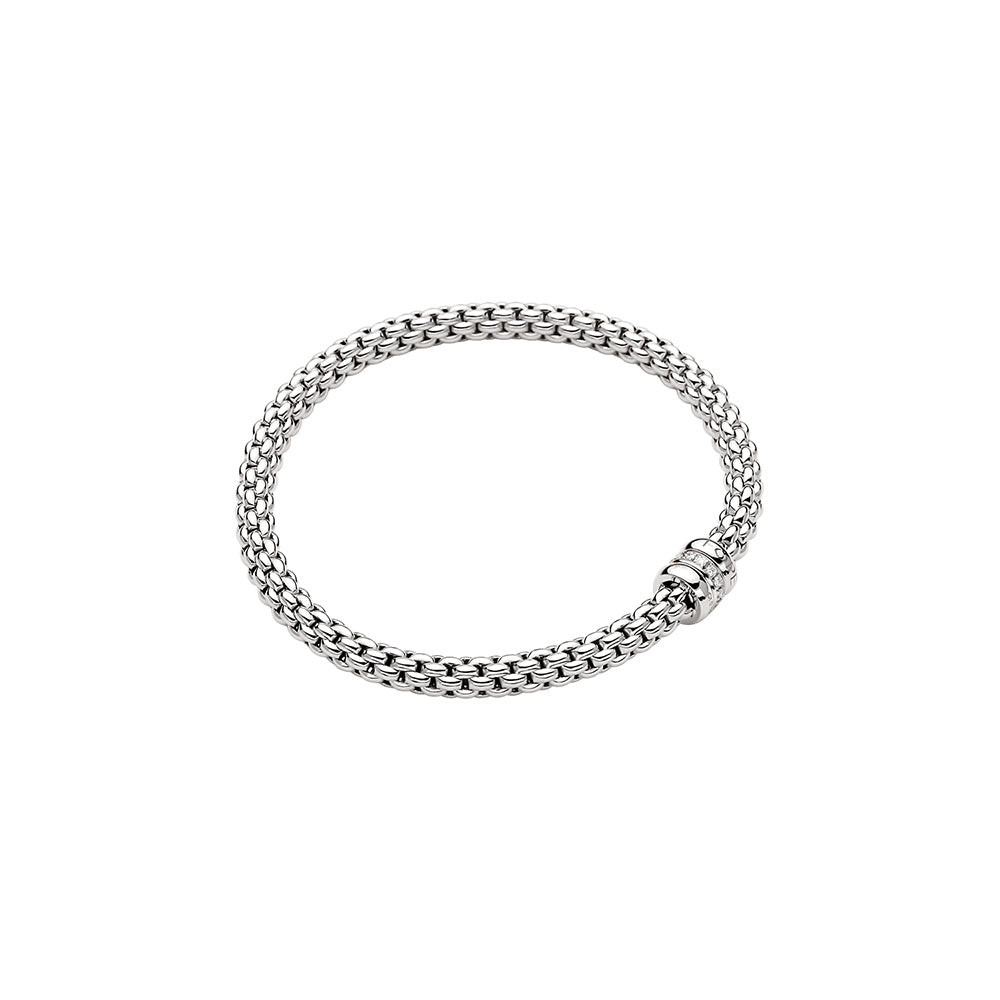 FOPE GIOIELLI 18K WHITE GOLD FLEX'IT BRACELET WITH ONE DIAMOND (VS/F) RONDEL MEASURING 0.10 TOTAL CARAT WEIGHT SIZE LARGE