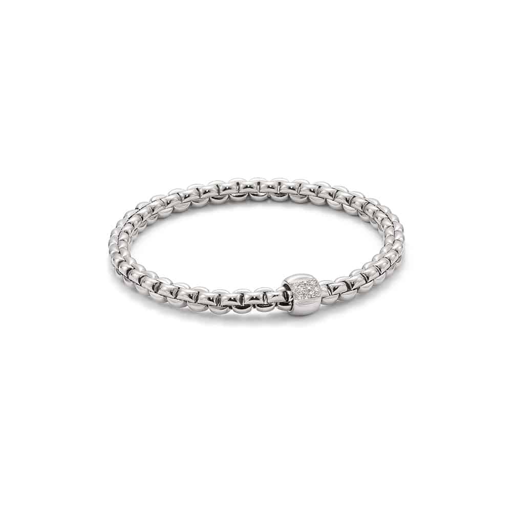 FOPE GIOIELLI 18K WHITE GOLD FLEX'IT EKA BRACELET WITH ONE DIAMOND (VS/G) RONDEL MEASURING 0.12 TOTAL CARAT WEIGHT SIZE MEDIUM