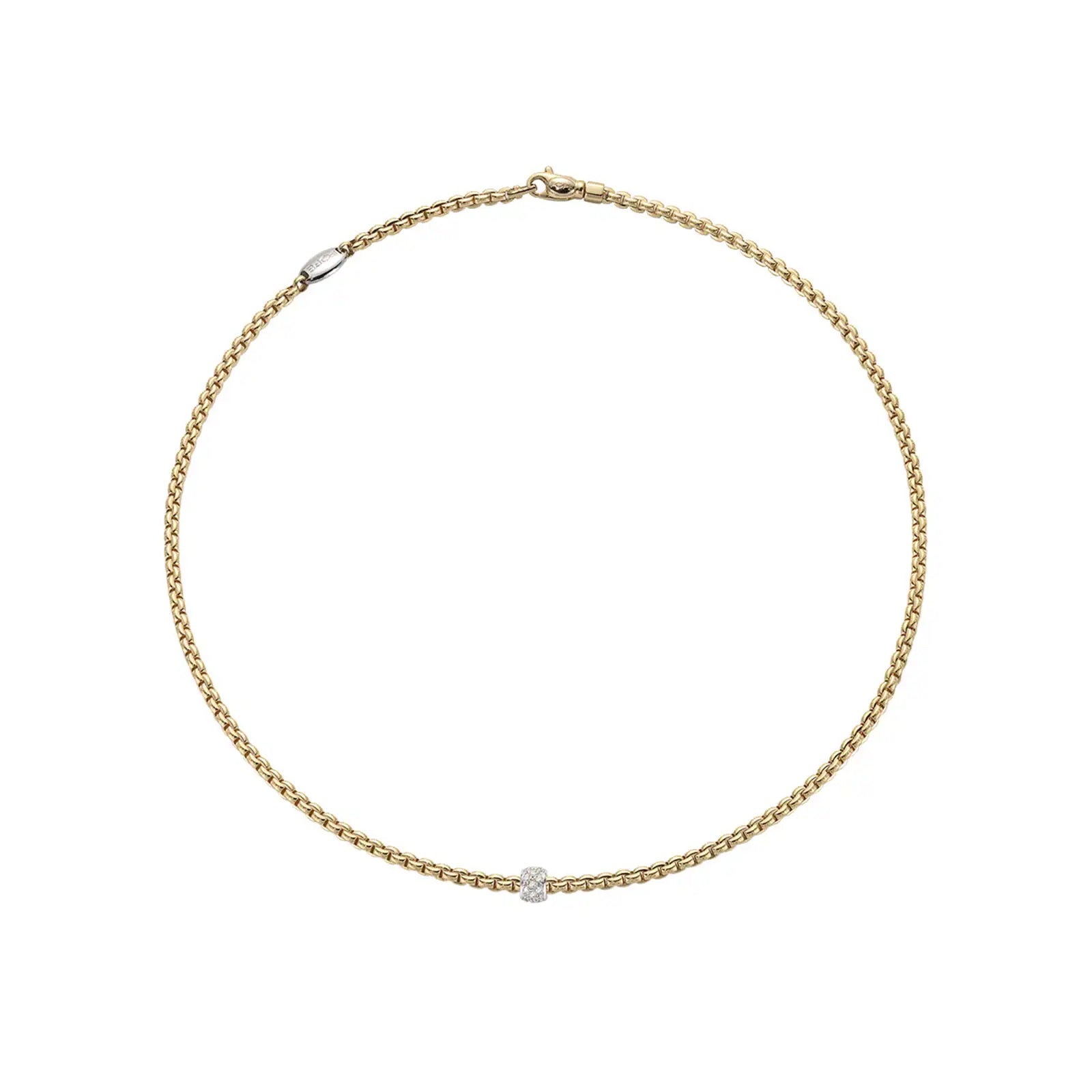 FOPE GIOIELLI 18K YELLOW AND WHITE GOLD 18 INCH EKA NECKLACE WITH DIAMOND RONDEL MEASURING 0.19 TOTAL CARAT WEIGHT