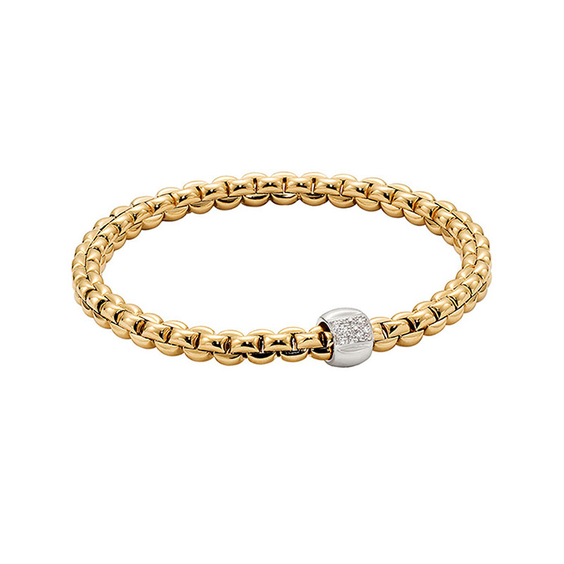 FOPE GIOIELLI 18K YELLOW/WHITE GOLD FLEX'IT EKA BRACELET WITH ONE DIAMOND (VS/G) RONDEL MEASURING 0.12 TOTAL CARAT WEIGHT SIZE SMALL