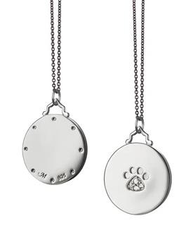 MONICA RICH KOSANN STERLING SILVER WHITE SAPPHIRE PAW PRINT DISC ON A 30 INCH DIAMOND CUT CHAIN