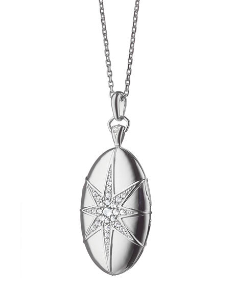 MONICA RICH KOSANN STERLING SILVER LOCKET WITH 8-POINTED STAR AND WHITE SAPPHIRES MEASURING 1.04 TOTAL CARAT WEIGHT ON 30 INCH STERLING SILVER CHAIN