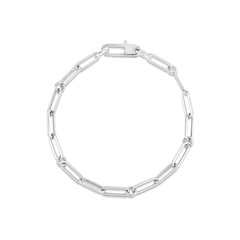 Roberto Coin 18K White Gold Paperclip and Round Link 7 Inch Bracelet