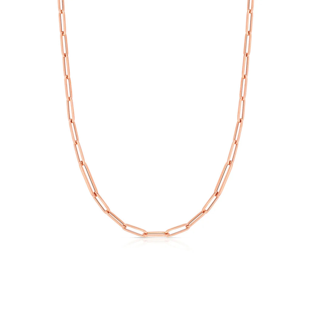 ROBERTO COIN 18K DESIGNER ROSE GOLD ALTERNATING SIZE PAPERCLIP LINK CHAIN 17 INCHES