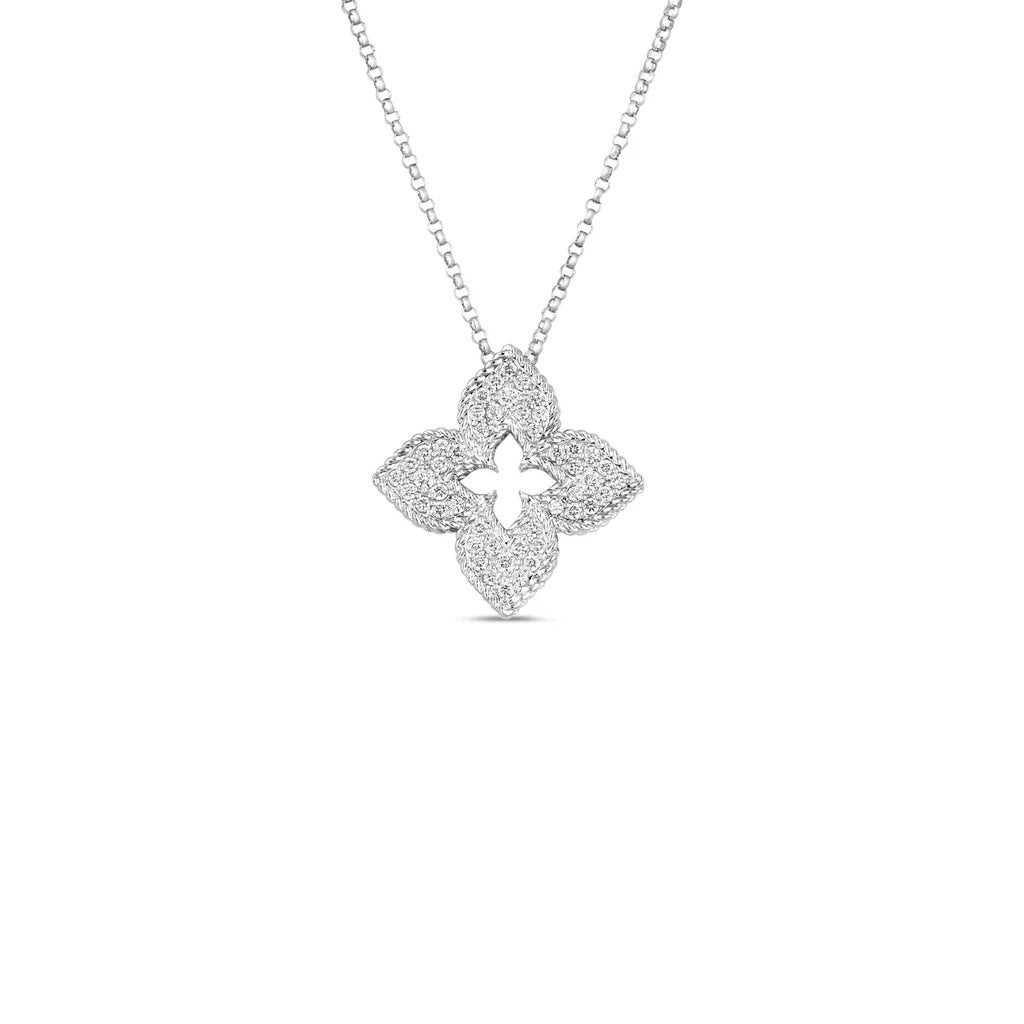 ROBERTO COIN VENETIAN PRINCESS PAVÉ DIAMOND MEDIUM FLOWER NECKLACE
