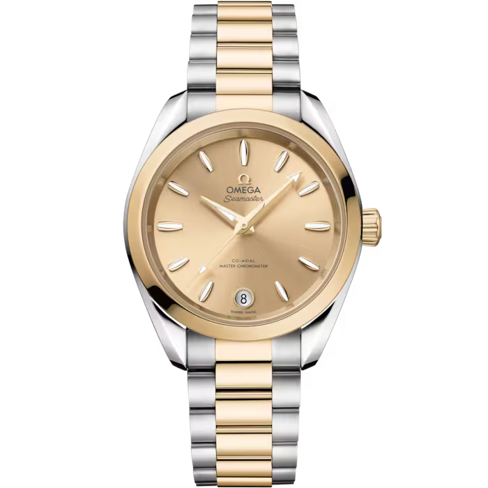 OMEGA SEAMASTER AQUA TERRA SHADES 34MM, STEEL-MOONSHINE GOLD ON STEEL-MOONSHINE GOLD