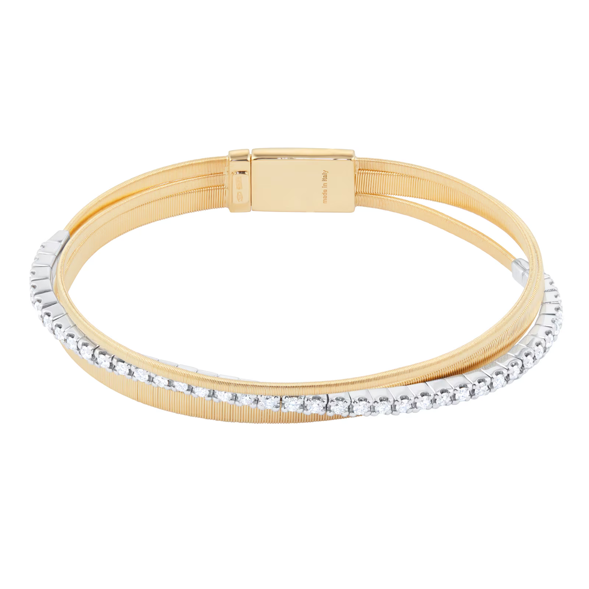 MARCO BICEGO MASAI 18K YELLOW AND WHITE GOLD THREE STRAND COIL BRACELET WITH DIAMONDS 0.95 CARATS TW