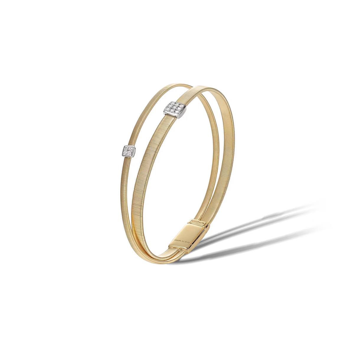 MARCO BICEGO MASAI 18K YELLOW GOLD DOUBLE STRAND BRACELET WITH TWO PAVE DIAMOND STATIONS 0.10 TW